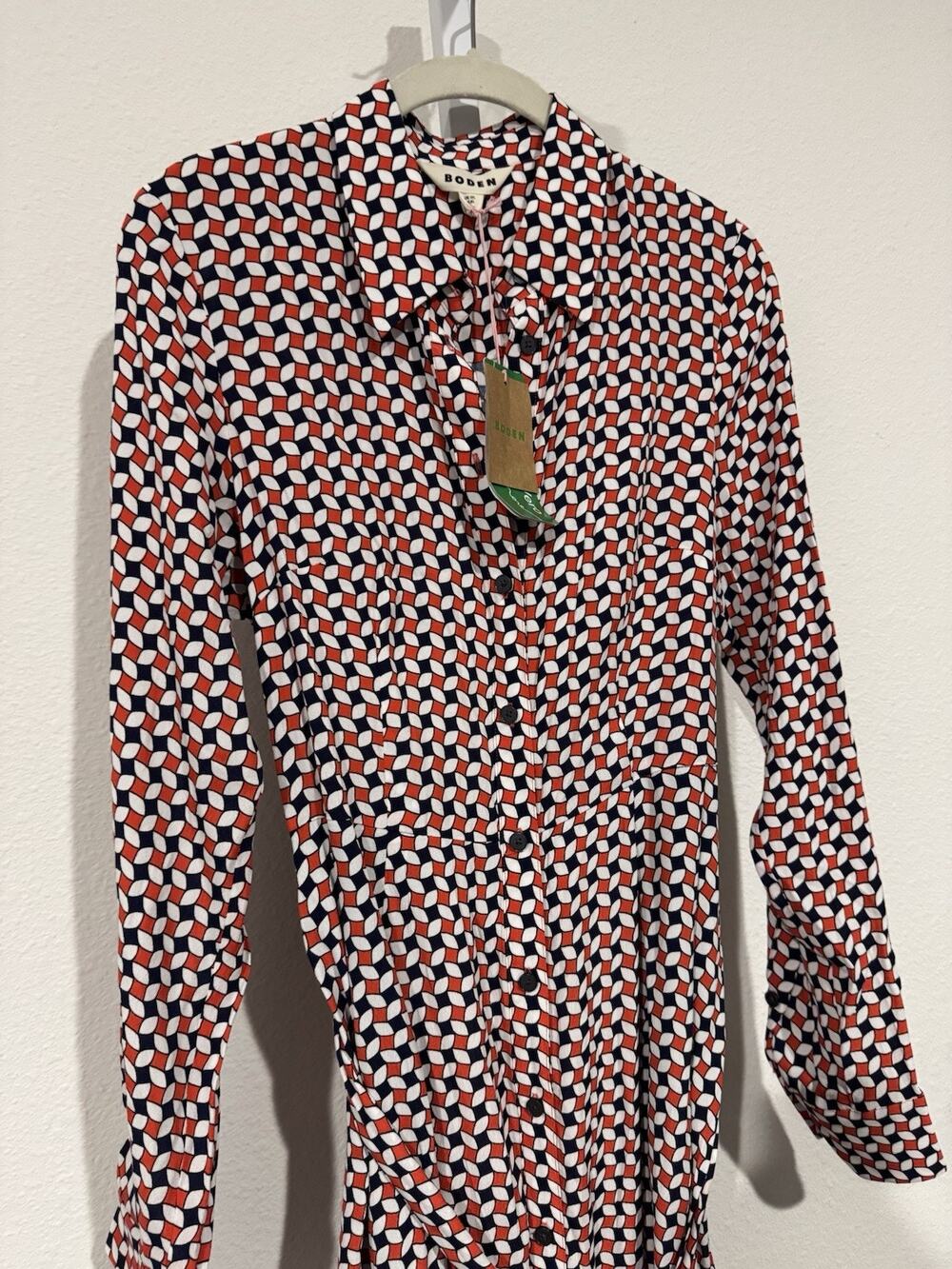 Boden Shirt Dress Carnaby Geometric Button Front Long Sleeve 8L NWT